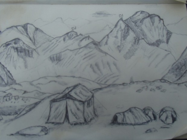 My sketch of our fires camp at Pensi La