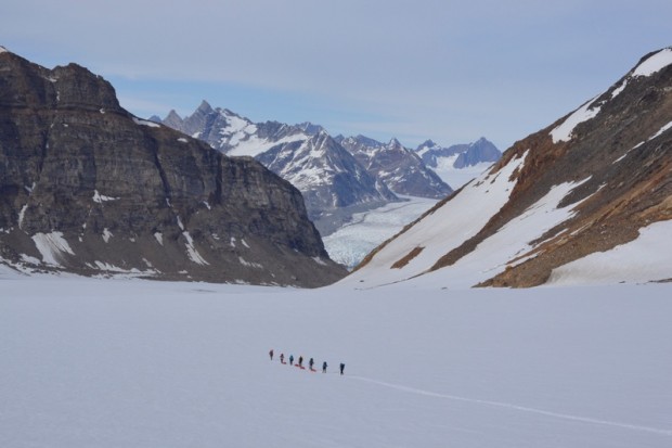 Walking to our final camp on the glacier